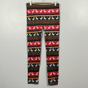 Holiday Reindeer Print Leggings Size L / XL
